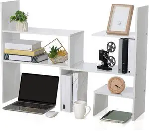 Expandable Dorm Desk Dutch Adjustable Desktop Bookshelf Wooden Desktop Storage Organizer Bookcase Cubby Book Rack for College Dorm Home Office Furniture(White) Expandable Dorm Desk Dutch Adjustable Desktop Bookshelf Wooden Desktop Storage Organizer Bookcase Cubby Book Rack for College Dorm Home Office Furniture(White)
