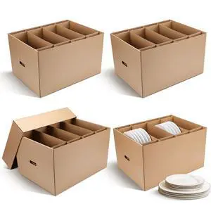 4 Pack Large Dish Packing Box with Divider 20 x 15 x 12'' Kitchen Moving Boxes Dish Packing Boxes with Reinforced Handle Packing Supplies with Lid for Moving Dishes and Glassware 4 Pack Large Dish Packing Box with Divider 20 x 15 x 12'' Kitchen Moving Boxes Dish Packing Boxes with Reinforced Handle Packing Supplies with Lid for Moving Dishes and Glassware