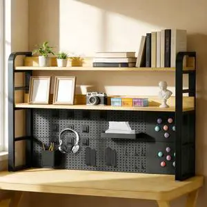 Desktop Hutch Bookshelf with Pegboard,Desk Organizer Shelf Bookcase, Countertop Storage Organizer Rack for Dorm Office Home Dormitory (Black, 95CM/37.4IN) Desktop Hutch Bookshelf with Pegboard,Desk Organizer Shelf Bookcase, Countertop Storage Organizer Rack for Dorm Office Home Dormitory (Black, 95CM/37.4IN)
