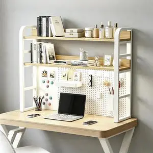 Desktop Hutch Bookshelf with Pegboard,Desk Organizer Shelf Bookcase, Countertop Storage Organizer Rack for Dorm Office Home Dormitory (White, 95CM/37.4IN) Desktop Hutch Bookshelf with Pegboard,Desk Organizer Shelf Bookcase, Countertop Storage Organizer Rack for Dorm Office Home Dormitory (White, 95CM/37.4IN)