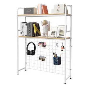 Desktop Bookcase Bookshelf Desk Hutch, 2-Tier Multipurpose Countertop Display Shelf, Adjustable Computer Desktop Rack Organizer for Home Office Dorm Use (White) Desktop Bookcase Bookshelf Desk Hutch, 2-Tier Multipurpose Countertop Display Shelf, Adjustable Computer Desktop Rack Organizer for Home Office Dorm Use (White)
