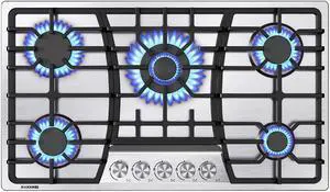 36 Inch Gas Cooktop, 5 Burners Dual Fuel (LPG/NG Convertible), Stainless Steel Gas Stove Top with Thermocouple Protection, Built-in Range, Easy to Clean 36 Inch Gas Cooktop, 5 Burners Dual Fuel (LPG/NG Convertible), Stainless Steel Gas Stove Top with Thermocouple Protection, Built-in Range, Easy to Clean