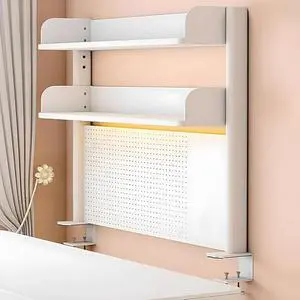 Clamp On Desk Shelf White with Pegboard 23.6 in 2-Tier Bookshelf | Desk Top Organizer Shelf for Gaming Office in Compact Desks, Space Saving Tabletop Display Rack Clamp On Desk Shelf White with Pegboard 23.6 in 2-Tier Bookshelf | Desk Top Organizer Shelf for Gaming Office in Compact Desks, Space Saving Tabletop Display Rack