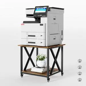 2-Tier Large Printer Stand with Storage Shelf, 23.6 x 23.6 Inches Printer Table, 2-Tier Rolling Cart with Industrial Wheels for Home Office (Rustic Brown) 2-Tier Large Printer Stand with Storage Shelf, 23.6 x 23.6 Inches Printer Table, 2-Tier Rolling Cart with Industrial Wheels for Home Office (Rustic Brown)