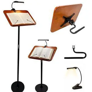 2 in 1 Multiplel-Use Music Stand with Light, Book Holder for Reading, Height Adjustable 18''-55'' Bible Shtender, Portable Podium Stand, Wood Table Stand for Laptop, Classroom, Church, Speech 2 in 1 Multiplel-Use Music Stand with Light, Book Holder for Reading, Height Adjustable 18''-55'' Bible Shtender, Portable Podium Stand, Wood Table Stand for Laptop, Classroom, Church, Speech