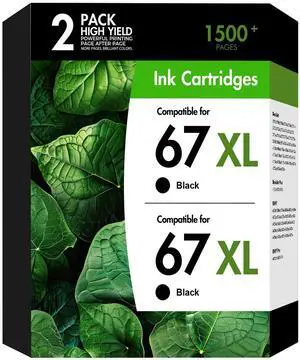 67XL 67 Black Ink Cartridges Compatible for HP Deskjet 2855e 2755e 2-Pack | Compatible for HP67XL 6000 Printer for HP DeskJet 6055e 2700 4155e 4255e 4100 2700e 2734e 2800 Envy 6055e 6455e 6400 Series 67XL 67 Black Ink Cartridges Compatible for HP Deskjet 2855e 2755e 2-Pack | Compatible for HP67XL 6000 Printer for HP DeskJet 6055e 2700 4155e 4255e 4100 2700e 2734e 2800 Envy 6055e 6455e 6400 Series
