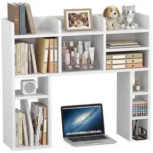 White Desk Hutch Dorm with Shelves and File Organizer - 37" Wood Desktop Hutch for College Room, Desktop Bookshelf for Computer Desk, Space Saving Bookshelf White Desk Hutch Dorm with Shelves and File Organizer - 37" Wood Desktop Hutch for College Room, Desktop Bookshelf for Computer Desk, Space Saving Bookshelf