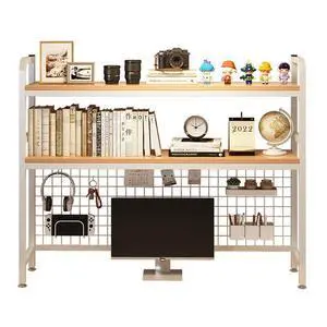 Desktop Hutch Bookshelf, 2-Tier Metal Desk Shelf with Grid Panel | Wooden Desktop Display Rack for Computer Monitor, Countertop Storage Organizer for Office Home Dorm (115cm White) Desktop Hutch Bookshelf, 2-Tier Metal Desk Shelf with Grid Panel | Wooden Desktop Display Rack for Computer Monitor, Countertop Storage Organizer for Office Home Dorm (115cm White)