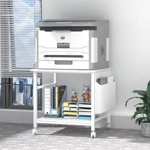 Large Printer Stand, 23.6 x 23.6 Inches Square Printer Stand with Storage Shelf, 2 Tier Printer Table for Home Office, Rolling Printer Cart with Lockable Wheels, Mobile Mini Fridge Stand Table, White Large Printer Stand, 23.6 x 23.6 Inches Square Printer Stand with Storage Shelf, 2 Tier Printer Table for Home Office, Rolling Printer Cart with Lockable Wheels, Mobile Mini Fridge Stand Table, White