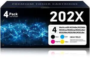 4-Pack High Yield 202x Replacement for HP 202X Toner Cartridges Color Laser jet Pro MFP M281fdw M254dw M281cdw M281fdn M280nw M254dn M254nw M254 Series Compatible with 202A Toner Cartridges (B/C/Y/M) 4-Pack High Yield 202x Replacement for HP 202X Toner Cartridges Color Laser jet Pro MFP M281fdw M254dw M281cdw M281fdn M280nw M254dn M254nw M254 Series Compatible with 202A Toner Cartridges (B/C/Y/M)