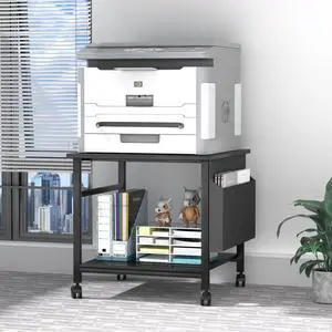 Large Printer Stand, 23.6 x 23.6 Inches Square Printer Stand with Storage Shelf, 2 Tier Printer Table for Home Office, Rolling Printer Cart with Lockable Wheels, Mobile Mini Fridge Stand Table, Black Large Printer Stand, 23.6 x 23.6 Inches Square Printer Stand with Storage Shelf, 2 Tier Printer Table for Home Office, Rolling Printer Cart with Lockable Wheels, Mobile Mini Fridge Stand Table, Black