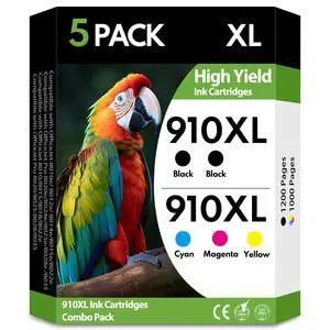 910XL Ink Cartridges 5 Pack High Yield Replacement for HP 910 XL, Black Cyan Magenta Yellow, Compatible with HP OfficeJet Pro 8010 8010e 8012e 8015 8020 8025e 8028e Printers 910XL Ink Cartridges 5 Pack High Yield Replacement for HP 910 XL, Black Cyan Magenta Yellow, Compatible with HP OfficeJet Pro 8010 8010e 8012e 8015 8020 8025e 8028e Printers