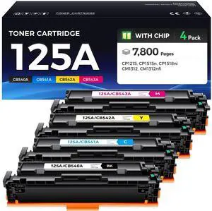 125A Toner Cartridge Set 4-Pack High Yield Replacement for HP 125A Toner Compatible with HP Color LaserJet CP1215 CP1515n CP1518ni MFP CM1312 CM1312nfi CP1515 CP1518 Printer Black Cyan Magenta Yellow 125A Toner Cartridge Set 4-Pack High Yield Replacement for HP 125A Toner Compatible with HP Color LaserJet CP1215 CP1515n CP1518ni MFP CM1312 CM1312nfi CP1515 CP1518 Printer Black Cyan Magenta Yellow