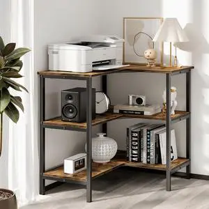 Corner Printer Stand Table with 3 Tier Open Shelf, Multipurpose Display Organizer Storage Stand for Small Space Home Office Living Room, Brown Corner Printer Stand Table with 3 Tier Open Shelf, Multipurpose Display Organizer Storage Stand for Small Space Home Office Living Room, Brown