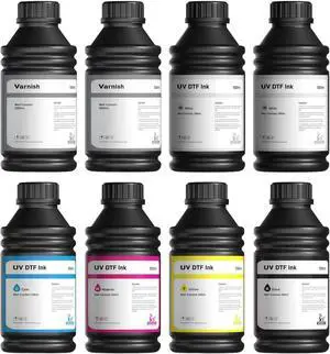 UV DTF Ink 8x500ml (CMYKWW+VV Hard Gloss Varnish) Fast-Drying UV Curable Ink for PET A/B Film Transfer, Compatible with XP600, TX800, i3200, L805, 1390, DX5/DX6/DX7, i1600, DX10 UV DTF Ink 8x500ml (CMYKWW+VV Hard Gloss Varnish) Fast-Drying UV Curable Ink for PET A/B Film Transfer, Compatible with XP600, TX800, i3200, L805, 1390, DX5/DX6/DX7, i1600, DX10