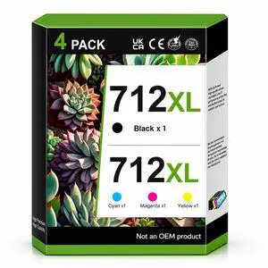 712XL Ink Cartridges High Yield Compatible Replacement for HP 712 Ink Cartridges Combo Pack Work for HP DesignJet T210 T230 T630 T650 Printers (4 Pack, 80-ml Black + 29-ml Color) 712XL Ink Cartridges High Yield Compatible Replacement for HP 712 Ink Cartridges Combo Pack Work for HP DesignJet T210 T230 T630 T650 Printers (4 Pack, 80-ml Black + 29-ml Color)