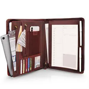 Full Grain Leather Portfolio with Zipper, Professional Business Organizer for Men Women, Executive Resume Folder with A4 Notepad Holder, Card Slots, Pen Loop, 10x13'', Luxury Gift Set (Red) Full Grain Leather Portfolio with Zipper, Professional Business Organizer for Men Women, Executive Resume Folder with A4 Notepad Holder, Card Slots, Pen Loop, 10x13'', Luxury Gift Set (Red)