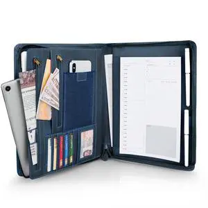Full Grain Leather Portfolio with Zipper, Professional Business Organizer for Men Women, Executive Resume Folder with A4 Notepad Holder, Card Slots, Pen Loop, 10x13'', Luxury Gift Set (Blue) Full Grain Leather Portfolio with Zipper, Professional Business Organizer for Men Women, Executive Resume Folder with A4 Notepad Holder, Card Slots, Pen Loop, 10x13'', Luxury Gift Set (Blue)