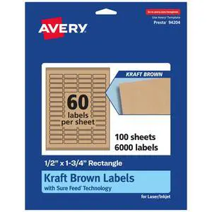 ® Kraft Brown Rectangle Labels, Sure Feed® Technology, 0.5" x 1.75", 6,000 Kraft Brown Labels, Print-to-The-Edge, Laser/Inkjet Printable ® Kraft Brown Rectangle Labels, Sure Feed® Technology, 0.5" x 1.75", 6,000 Kraft Brown Labels, Print-to-The-Edge, Laser/Inkjet Printable