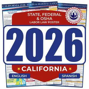 2026 California State & Federal Mandatory Labor Law Poster, OSHA Compliant (English Spanish Combo) 2026 California State & Federal Mandatory Labor Law Poster, OSHA Compliant (English Spanish Combo)