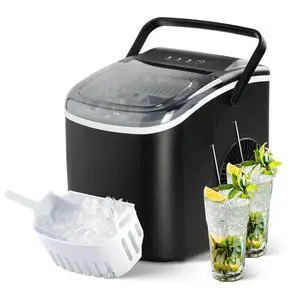 Portable Ice Maker for Countertop, 9 Ice Cubes Ready in 6 Mins, 26lbs Ice/24Hrs, with Self-Cleaning Feature, Ice Spoon and Basket, for Home Kitchen Office Camper RV, Black Portable Ice Maker for Countertop, 9 Ice Cubes Ready in 6 Mins, 26lbs Ice/24Hrs, with Self-Cleaning Feature, Ice Spoon and Basket, for Home Kitchen Office Camper RV, Black