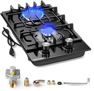 12 Inch Gas Cooktop, 2 Burner Gas Stove Top, Built-In or Countertop Installation, Black Tempered Glass, NG/LPG Convertible, Flame Out Protection, Ideal for RVs, Apartments & Cabins 12 Inch Gas Cooktop, 2 Burner Gas Stove Top, Built-In or Countertop Installation, Black Tempered Glass, NG/LPG Convertible, Flame Out Protection, Ideal for RVs, Apartments & Cabins