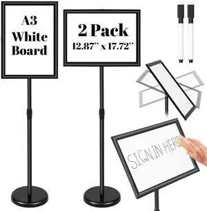 2 Pack 12.87 x 17.72 Inch Adjustable Pedestal Floor Stand Sign Holder with Adhesive Whiteboard Sticker and Dry Erase Whiteboard Pen Rotation Outdoor Indoor Standing Display Sign Holder 2 Pack 12.87 x 17.72 Inch Adjustable Pedestal Floor Stand Sign Holder with Adhesive Whiteboard Sticker and Dry Erase Whiteboard Pen Rotation Outdoor Indoor Standing Display Sign Holder