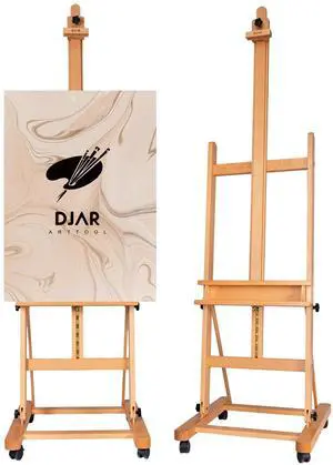 Large H-Frame Art Easel for Painting, 360° Casters Wheels, Natural | Solid Beech Wood Adjustable Floor Stand with Storage Tray, Hold Canvas up to 93, Art Supplies for Artists and Adults Large H-Frame Art Easel for Painting, 360° Casters Wheels, Natural | Solid Beech Wood Adjustable Floor Stand with Storage Tray, Hold Canvas up to 93, Art Supplies for Artists and Adults
