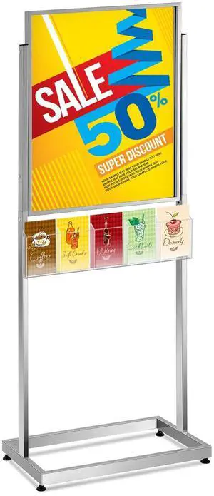 22" x 28" Metal Poster Sign Holder Floor Stand with 5 Pocket Acrylic Brochure Holder 4x9 Floor Standing Double Side Slide in Heavy Duty 63" H Non Slip for Display Outdoor Indoor Store (Silver) 22" x 28" Metal Poster Sign Holder Floor Stand with 5 Pocket Acrylic Brochure Holder 4x9 Floor Standing Double Side Slide in Heavy Duty 63" H Non Slip for Display Outdoor Indoor Store (Silver)