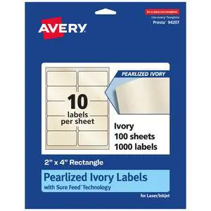 ® Pearlized Ivory Rectangle Labels, Sure Feed® Technology, 2" x 4", 1,000 Pearlized Ivory Labels, Laser/Inkjet Printable ® Pearlized Ivory Rectangle Labels, Sure Feed® Technology, 2" x 4", 1,000 Pearlized Ivory Labels, Laser/Inkjet Printable