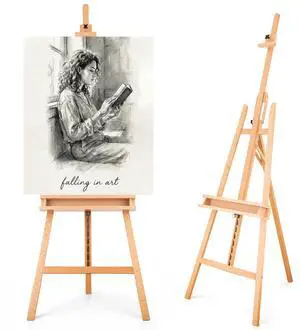 Large A-Frame Solid Beechwood Studio Easel for Painting | Adjustable Artist Easel with Storage Drawer, Display Easel Stand Holds Canvas Up to 48 Inches, Natural Large A-Frame Solid Beechwood Studio Easel for Painting | Adjustable Artist Easel with Storage Drawer, Display Easel Stand Holds Canvas Up to 48 Inches, Natural