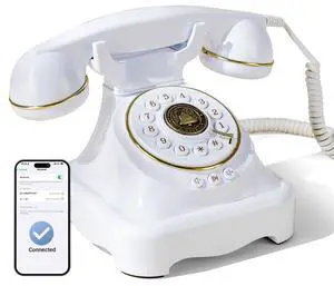 Bluetooth Landline Phone Retro Rotary Phone Supports Voice Assistant Smart Dialogue, Music Playback, Hands-Free Calling, USB Charging (White) Bluetooth Landline Phone Retro Rotary Phone Supports Voice Assistant Smart Dialogue, Music Playback, Hands-Free Calling, USB Charging (White)