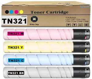 4-Pack TN221 TN-221 TN321 TN-321 Toner Cartridge Black Cyan Magenta Yellow Replacement for Konica Minolta Bizhub C227 C287 C224 C284 C364 C224e C284e C364e Printers 4-Pack TN221 TN-221 TN321 TN-321 Toner Cartridge Black Cyan Magenta Yellow Replacement for Konica Minolta Bizhub C227 C287 C224 C284 C364 C224e C284e C364e Printers