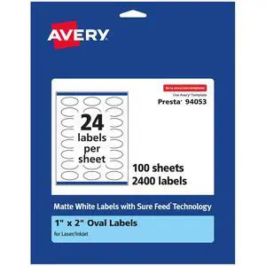 ® Matte White Oval Labels, Sure Feed® Technology, 1" x 2", 2,400 Matte White Printable Labels ® Matte White Oval Labels, Sure Feed® Technology, 1" x 2", 2,400 Matte White Printable Labels