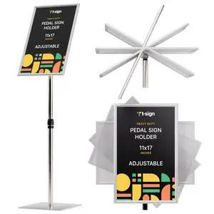 31.5 to 48 Inch Pedestal Sign Holder - Adjustable Floor Sign Stand for 11x17 Displays, Heavy Duty Outdoor Sign Holder with Square Base for Restaurants, Retail, Trade Shows, and Events (Silver) 31.5 to 48 Inch Pedestal Sign Holder - Adjustable Floor Sign Stand for 11x17 Displays, Heavy Duty Outdoor Sign Holder with Square Base for Restaurants, Retail, Trade Shows, and Events (Silver)