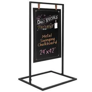Metal A Frame Sign, Chalkboard Sidewalk Sign - 24x42 in Outdoor | Double Sided Magnetic Chalkboard, Swinging Sandwich Board Signs, Includes Chalk & Eraser - For Businesses - Black Metal A Frame Sign, Chalkboard Sidewalk Sign - 24x42 in Outdoor | Double Sided Magnetic Chalkboard, Swinging Sandwich Board Signs, Includes Chalk & Eraser - For Businesses - Black