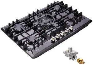 30 Inch Gas Cooktop, Built-in 5 Burners Stainless Steel Stovetop with Thermocouple Protection LPG/NG Convertible Stove Dual Fuel Cooktop DM527-SA02B 30 Inch Gas Cooktop, Built-in 5 Burners Stainless Steel Stovetop with Thermocouple Protection LPG/NG Convertible Stove Dual Fuel Cooktop DM527-SA02B