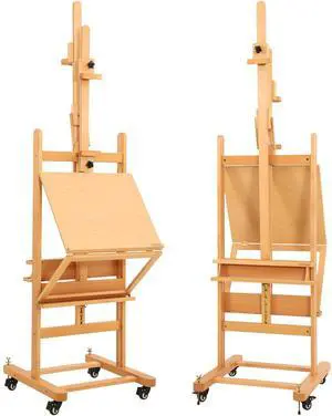 Double-Sided Easel & Drafting Table, Hold 1 or 2 Canvas, Solid Beech Wood Artist Easel for Painting Canvas, Adjustable H Frame Easel with Tray & Wheels, Art Easel Stand for Adults, Artists Double-Sided Easel & Drafting Table, Hold 1 or 2 Canvas, Solid Beech Wood Artist Easel for Painting Canvas, Adjustable H Frame Easel with Tray & Wheels, Art Easel Stand for Adults, Artists