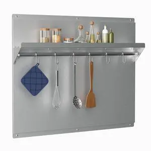 Stainless Steel Backsplash with Shelf 24 x 30 inch | Range Wall Protector, Stainless Steel Wall Shield, with Built-in Storage Shelf and Hanging Rack Stainless Steel Backsplash with Shelf 24 x 30 inch | Range Wall Protector, Stainless Steel Wall Shield, with Built-in Storage Shelf and Hanging Rack