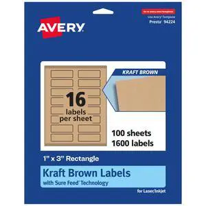 ® Kraft Brown Rectangle Labels, Sure Feed® Technology, 1" x 3", 1,600 Kraft Brown Labels, Print-to-The-Edge, Laser/Inkjet Printable ® Kraft Brown Rectangle Labels, Sure Feed® Technology, 1" x 3", 1,600 Kraft Brown Labels, Print-to-The-Edge, Laser/Inkjet Printable