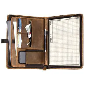 Genuine Leather Portfolio, Professional Padfolio Binder Organizer with Zipper, Stylish Brown Cowhide Padfolio for Men Women, Leather Folio Folder for Business, Legal A4/Pad Holder Compatible Genuine Leather Portfolio, Professional Padfolio Binder Organizer with Zipper, Stylish Brown Cowhide Padfolio for Men Women, Leather Folio Folder for Business, Legal A4/Pad Holder Compatible