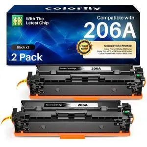 206A W2110A Black Toner for Color LaserJet Pro MFP M283fdw M283cdw Printer | for HP Color LaserJet Pro MFP M283fdn M282nw M255dw M255nw M283 M255 Printer (2 Pack, with Chip) 206A W2110A Black Toner for Color LaserJet Pro MFP M283fdw M283cdw Printer | for HP Color LaserJet Pro MFP M283fdn M282nw M255dw M255nw M283 M255 Printer (2 Pack, with Chip)
