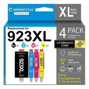 923 Ink Cartridges, Compatible for HP 923XL 923e Printer Ink Combo Pack 4PK | Work with Non e Printer OfficeJet Pro 8120 8123 8130 8133 8135 8138 8139, Upgraded Chip, High Yield, Black & Color 923 Ink Cartridges, Compatible for HP 923XL 923e Printer Ink Combo Pack 4PK | Work with Non e Printer OfficeJet Pro 8120 8123 8130 8133 8135 8138 8139, Upgraded Chip, High Yield, Black & Color