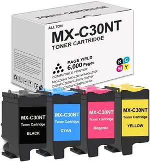 MX-C30NT High Yield Toner Cartridge MX-C30NT-B MX-C30NT-C MX-C30NT-M MX-C30NT-Y Toner Replacement for Sharp MX-C250F C300P C300W C301W C303W C304W C306W C305W Printer(4-Pack) MX-C30NT High Yield Toner Cartridge MX-C30NT-B MX-C30NT-C MX-C30NT-M MX-C30NT-Y Toner Replacement for Sharp MX-C250F C300P C300W C301W C303W C304W C306W C305W Printer(4-Pack)