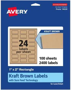 ® Kraft Brown Rectangle Labels, Sure Feed® Technology, 1" x 2", 2,400 Kraft Brown Labels, Print-to-The-Edge, Laser/Inkjet Printable ® Kraft Brown Rectangle Labels, Sure Feed® Technology, 1" x 2", 2,400 Kraft Brown Labels, Print-to-The-Edge, Laser/Inkjet Printable