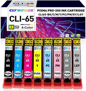 Remanufactured CLI-65 Eight Color PK Ink Cartridges Replacement for Canon CLI-65 CLI65 Ink for Canon PIXMA PRO 200 PRO200 Printer (1BK 1C 1M 1Y 1PM 1PC 1GY 1LGY) Remanufactured CLI-65 Eight Color PK Ink Cartridges Replacement for Canon CLI-65 CLI65 Ink for Canon PIXMA PRO 200 PRO200 Printer (1BK 1C 1M 1Y 1PM 1PC 1GY 1LGY)