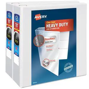 Heavy Duty View 3 Ring Binder, 4" One Touch Slant Ring, Holds 8.5" x 11" Paper, 2 White Binders (79875) Heavy Duty View 3 Ring Binder, 4" One Touch Slant Ring, Holds 8.5" x 11" Paper, 2 White Binders (79875)