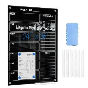 24" x 36" Magnetic Weekly Glass Planner Whiteboard Frameless Black Dry Erase Calendar for Office or Home Kitchen - Premium Tempered Glass, Vertical Wall-Mounted (6 Markers Included) 24" x 36" Magnetic Weekly Glass Planner Whiteboard Frameless Black Dry Erase Calendar for Office or Home Kitchen - Premium Tempered Glass, Vertical Wall-Mounted (6 Markers Included)