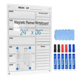 24" x 36" Magnetic Weekly Glass Planner Whiteboard Frameless Ultra-White Dry Erase Calendar for Office or Home Kitchen - Premium Tempered Glass, Vertical Wall-Mounted (6 Markers Included) 24" x 36" Magnetic Weekly Glass Planner Whiteboard Frameless Ultra-White Dry Erase Calendar for Office or Home Kitchen - Premium Tempered Glass, Vertical Wall-Mounted (6 Markers Included)