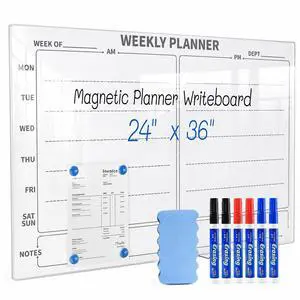 24" x 36" Magnetic Weekly Glass Planner Whiteboard Frameless Ultra-White Dry Erase Calendar for Office or Home Kitchen - Premium Tempered Glass, Horizontale Wall-Mounted (6 Markers Included) 24" x 36" Magnetic Weekly Glass Planner Whiteboard Frameless Ultra-White Dry Erase Calendar for Office or Home Kitchen - Premium Tempered Glass, Horizontale Wall-Mounted (6 Markers Included)